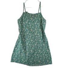 American Eagle Dress Size L Green Floral Linen Cotton Blend Open Back Tie Mini