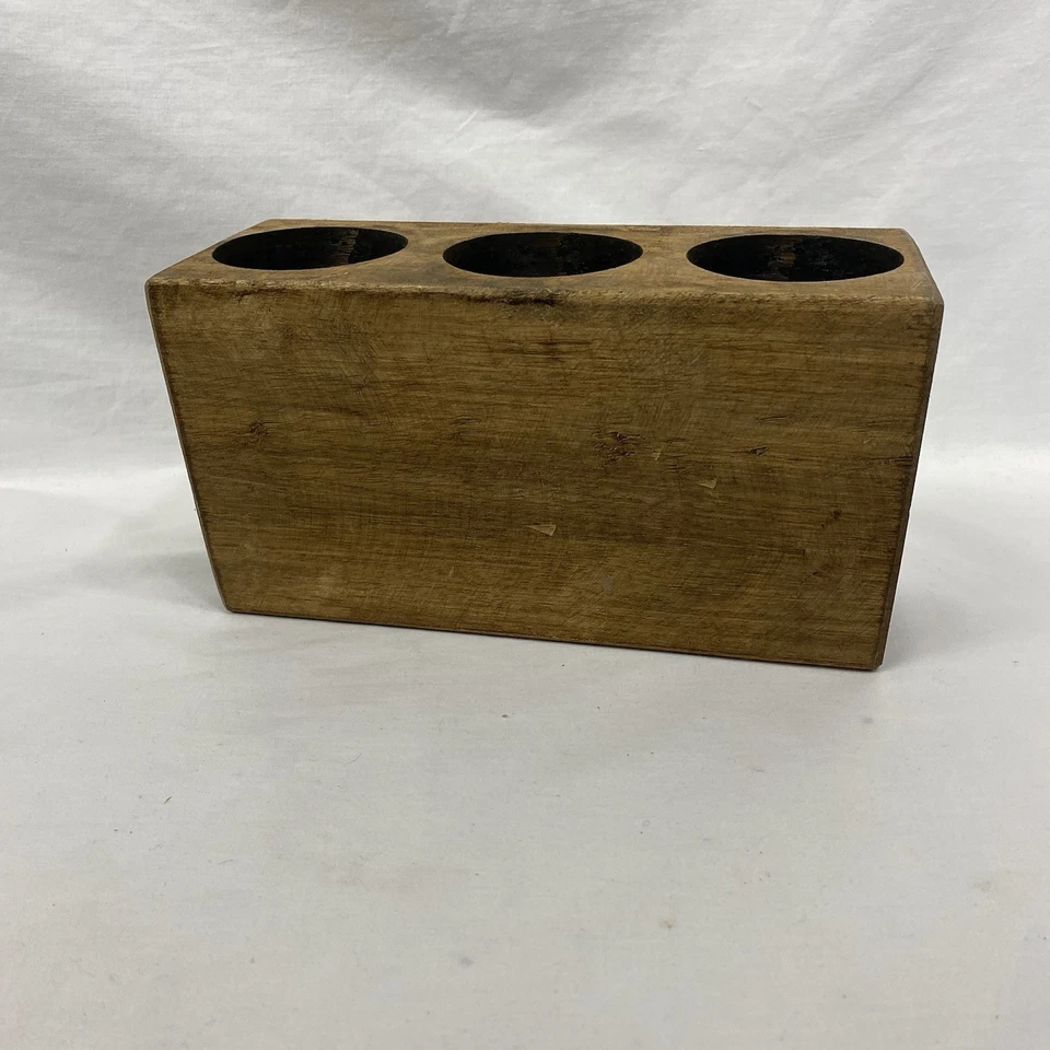 Rustic 3 Hole Wooden Sugar Mold Candle Vase Holder - Image 2 of 4