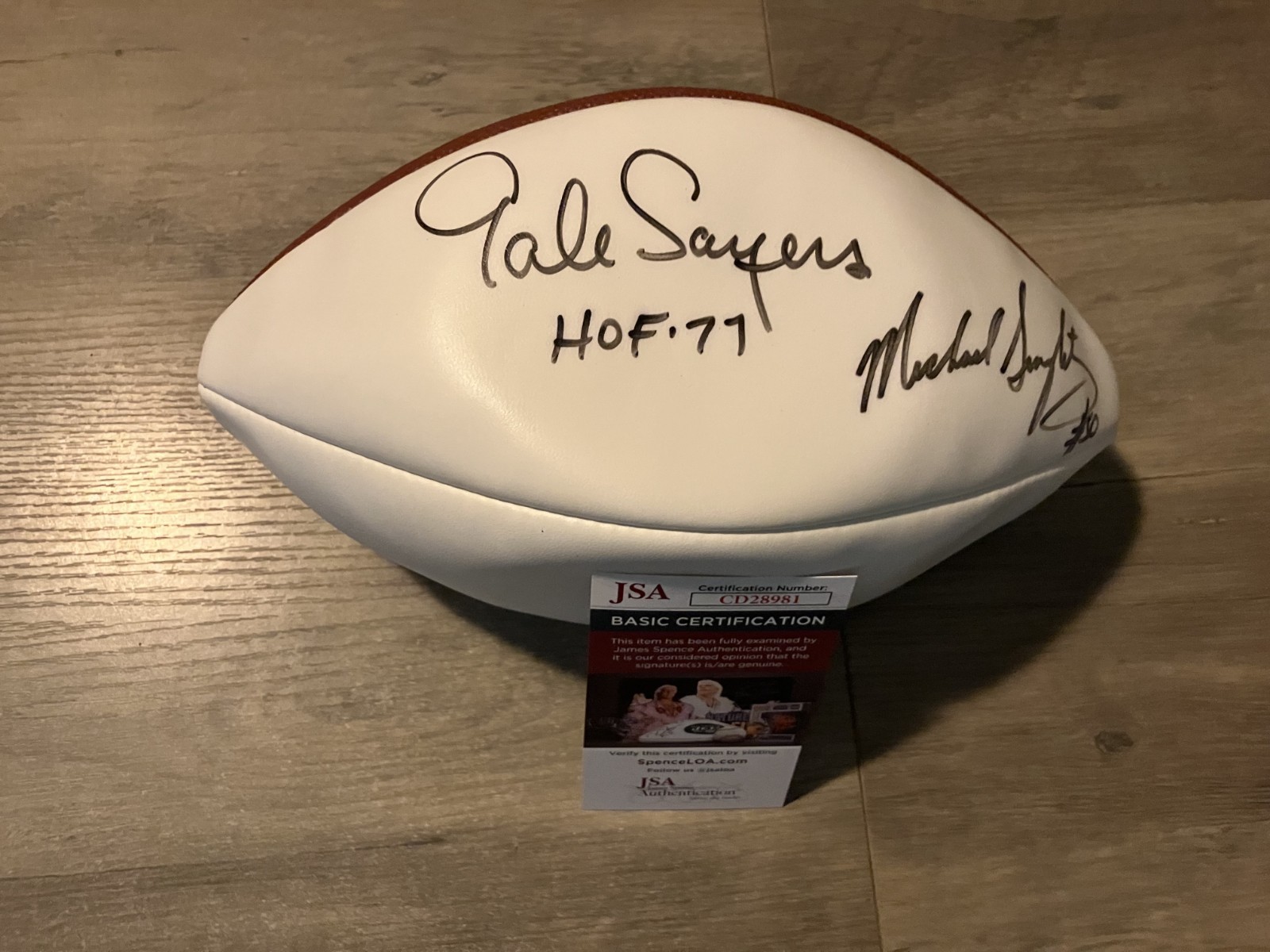 Gale Sayers Autographed Signed Chicago Bears & Mike Singletary NFL Football Hand JSA 