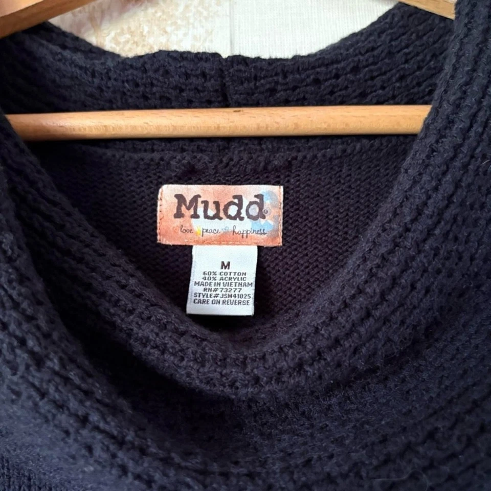 Mini Suéter Vestido Vintage Y2k Mudd Negro Cuello Capucha Manga Corta Años 2000 M Foto 3 de 4