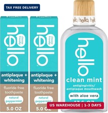 Hello Antiplaque Whitening Fluoride Free Toothpastes and Clean Mint Alcohol Free