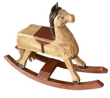 Vintage Wooden Decorative Rocking Horse Hand Carved  Painted