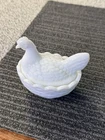 Hen On Nest Chicken Dish Vintage White Opal Milk Glass  4 Inches