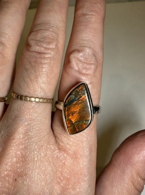 Amber Amalite Marquis Set Ring with Rainbow of colors size 8
