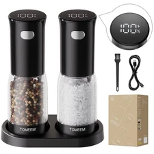 TOMEEM Electric Salt and Pepper Grinder Set – Rechargeable with LED Power Ind...