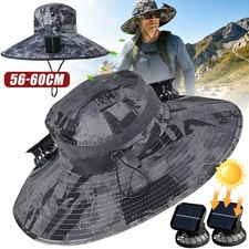 Built-in Dual Fan Sun Hat Wide Brim Cooling Cap for Outdoor Hiking Fishing NEW