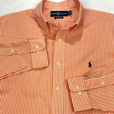 Polo Ralph Lauren Classic Shirt Men 16.5 34/35 Orange Striped Button Down L/S