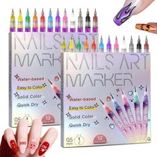 12 Color Nail Art Pens, 2026 Upgrade 0.5 MM Nail Polish Pens Drawing Painting...