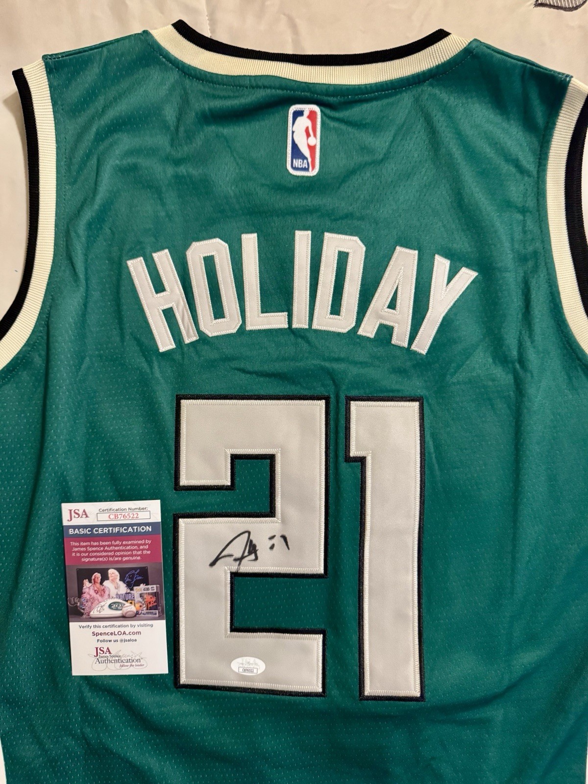 Jrue Holiday Autographed Signed Milwaukee Bucks #21 Jersey Championship (JSA) 