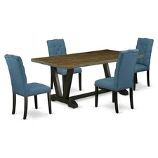 East West Furniture V-Style 5-piece Wood Dining Set in Black/Jacobean