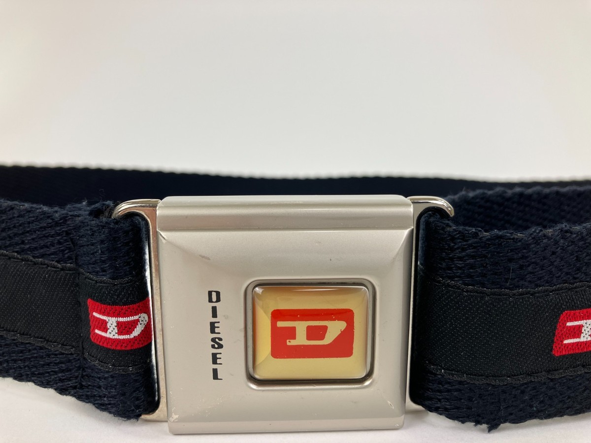 Vintage Diesel Seatbelt Buckle Belt Y2K Black Web Canvas