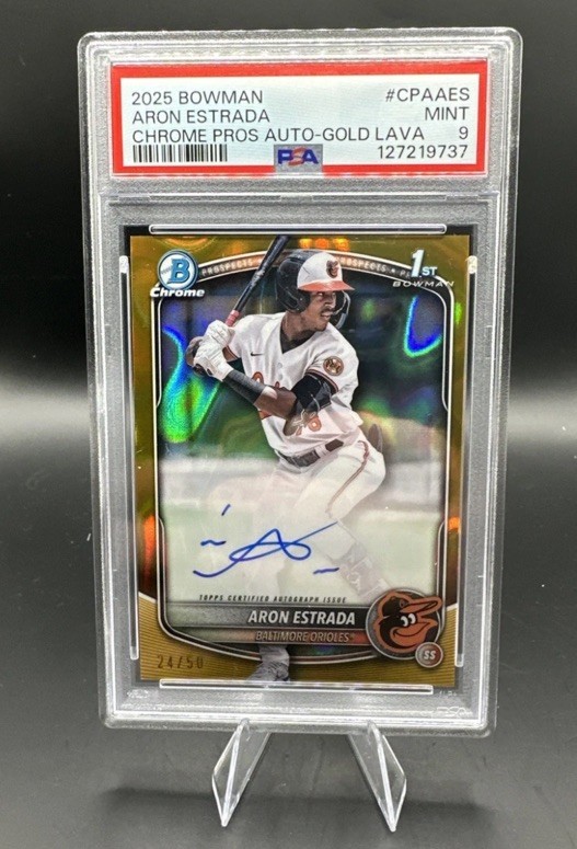Aron Estrada GOLD # /50 AUTO 1st Bowman #CPA-AES Lava 2025 Chrome Prospect RC