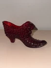 Ruby Red Vintage Fenton Cat Head Glass Shoe Slipper