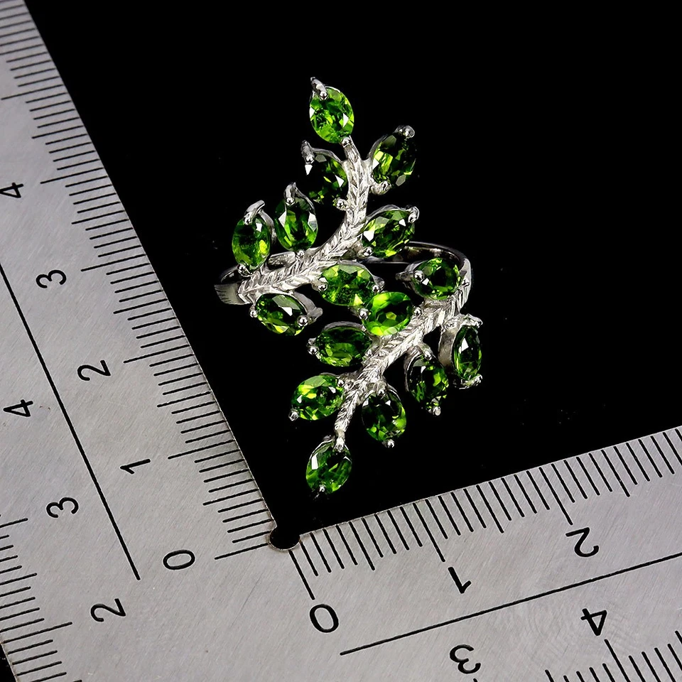 Anillo de plata de ley 925 ovalado cromo diopsido piedras preciosas naturales joyería talla 8 Foto 3 de 4