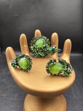 Vtg D&E Juliana Green Navettes, Art Glass Faceted Uranium Glass Brooch Earrings