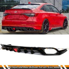 FOR 2022-2026 HONDA CIVIC MC STYLE FE180 GLOSS BLACK REAR DIFFUSER W/ LED LIGHT