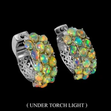 925 Sterling Silver Earrings Oval Fire Opal Full Flash Jewelry Gemstone Jewelry