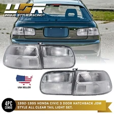 SiR JDM Style All Clear 4PCS Rear Tail Light For 1992-95 Honda Civic 3D Hatch EG