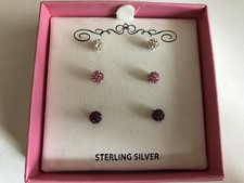 Macys Genuine Sterling Silver Girls Fireball Trio Stud Earring Set MKS11664 NEW
