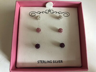 Macys Echt Sterlingsilber Mädchen Fireball Trio Ohrstecker Set MKS11664 NEU