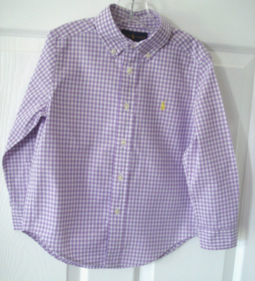 Ralph Lauren Boy's Lavender Purple White Check Long Sleeve Shirt