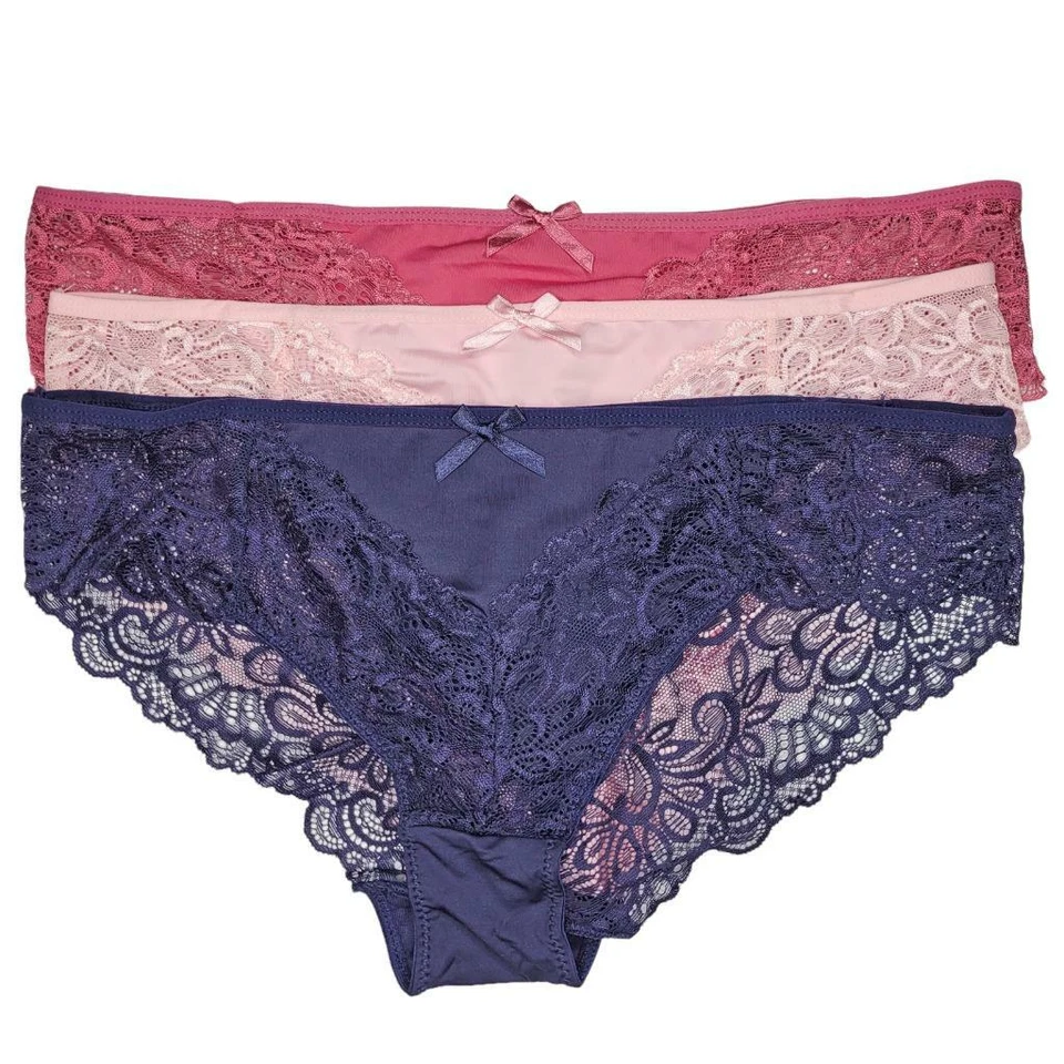 Paquete de 3 colores calzoncillos de encaje elásticos forrados entrepierna rosa bebé frambuesa azul marino 2214 Foto 4 de 4