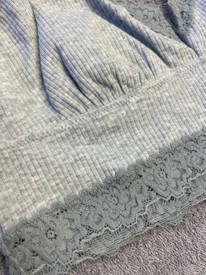 Aerie ребристые ресницы кружева отделки длинная линия бюстгальтер -- вересковый серый M - Изображение 3 из 4