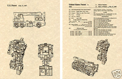 Transformers HOOK Patent Art Print READY TO FRAME!! G1 Devastator Nissan Crane