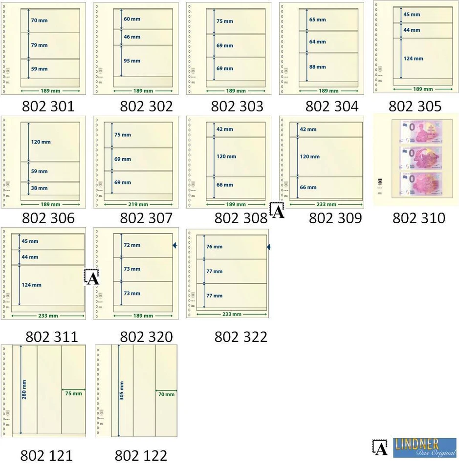 Lindner T Blancoblätter Blankoblätter einzeln oder 10er-Pack 3 Streifen wählen