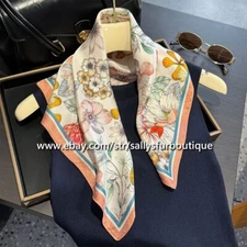 Sallys 100% Mulberry Silk Scarf Florals Print Square Necktie Hairband 21" Pink