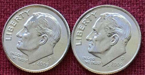 Monedas de diez centavos Roosevelt 2009 P&D como nuevas - obw - de rollos sin circular, 1 centavo de cada uno - Imagen 2 de 4