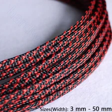 PET Expandable Braided Sleeve Tube 3 mm - 50 mm Audio Cable Sleeving Black Red