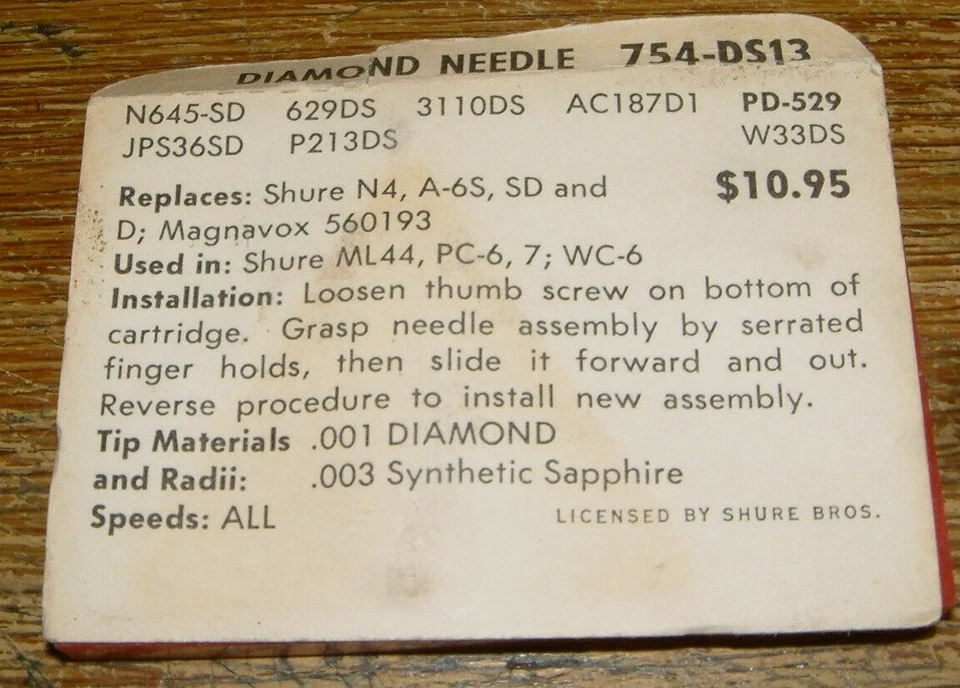 Record Needle for SHURE A6SD, S, in PC-6,-7 WC-6, EV3110DS N645-sd 754-DS13 - Image 2 of 2