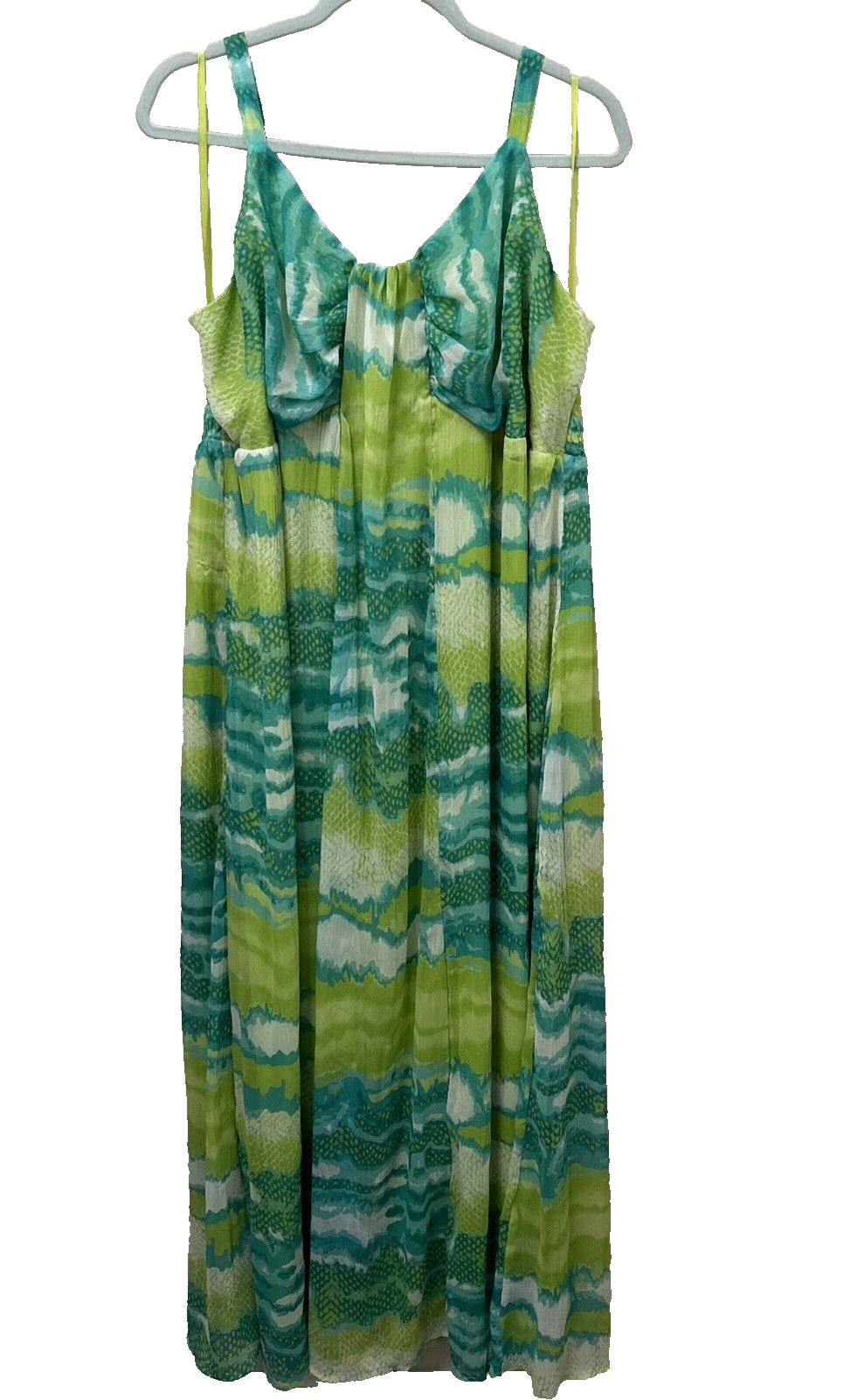Japna  Womens Dress 2X Aqua Lime Sherbet Color Lined Sheer Beachy Mermaidy Maxi