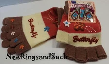Fingerless Gloves & Toe Socks Set Brown Butterflies and Flowers
