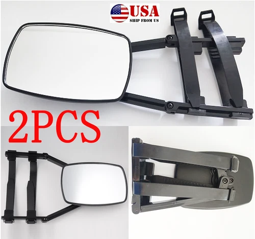 2X Universal Clip On Towing Mirror For Trailer Safe Hauling Adjustable Extension