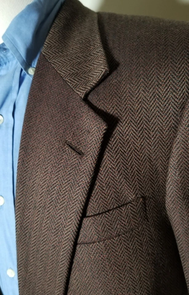 42R Vtg Black Brown Herringbone British Isles Tweed Blazer Jacket Sport Coat - Image 3 of 4