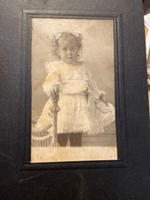Vintage Early 1900's Girl Child in white dress Cross eyed Photograph Cardboard
