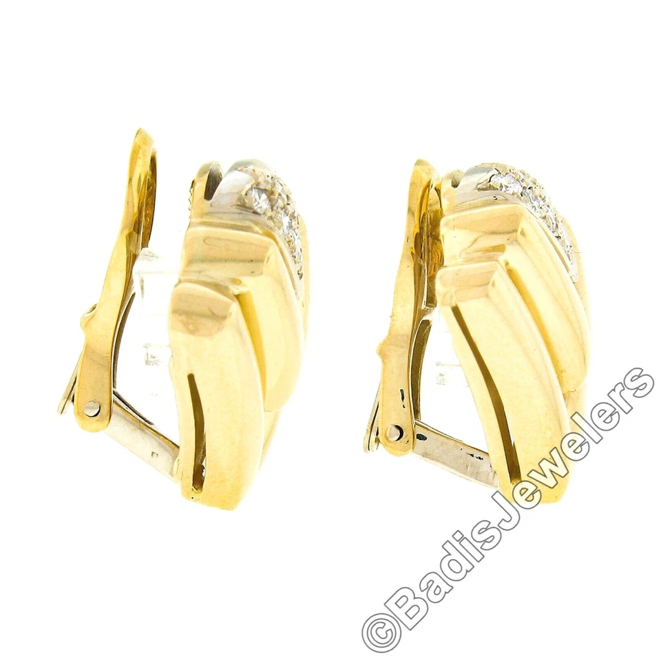 Mayors Italian 18k Gold .50ct Pave Diamond Polished Chevron "V" Clip On Earrings - Image 4 of 4
