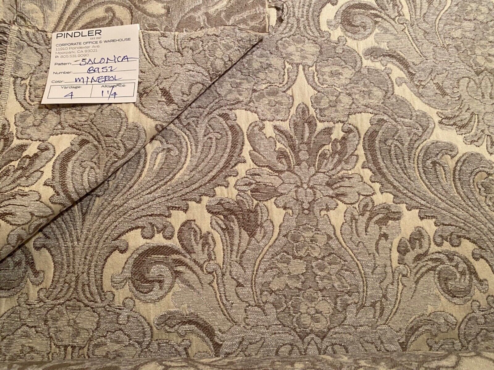 5.25YD PINDLER 8952 Salonica Mineral Woven Classic French Framed Damask Fabric Kupowanie bomb, tanie