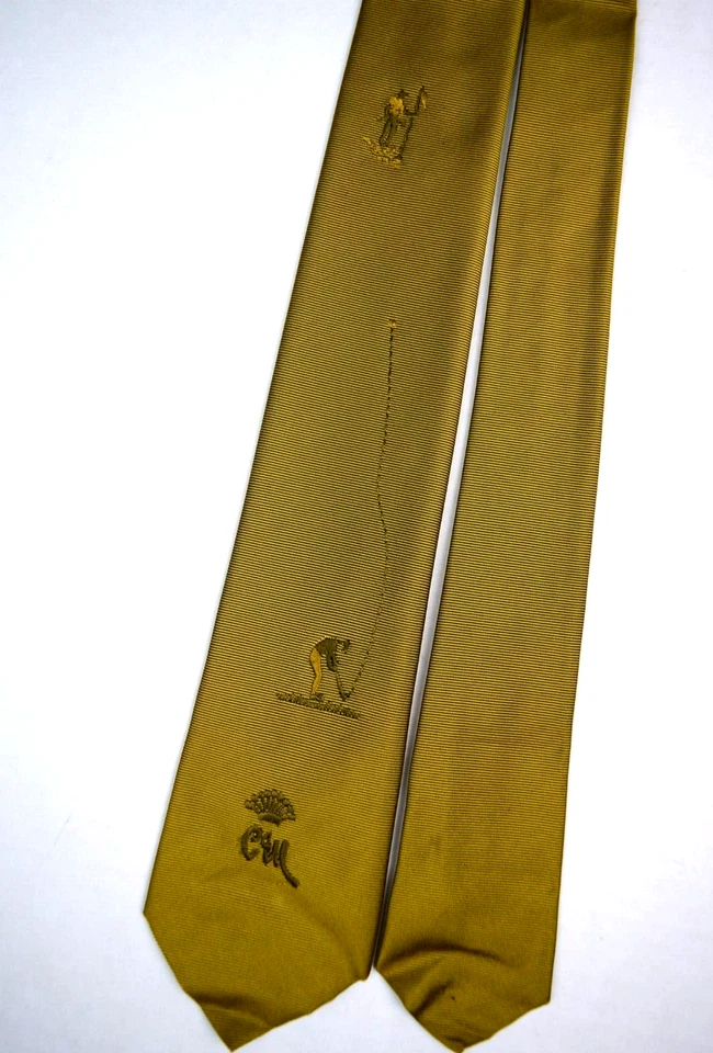 Neck Tie VTG Countess Mara 50s Embroidered Golf Shot Olive Sheen 52" x 2.75" New - Image 4 of 4