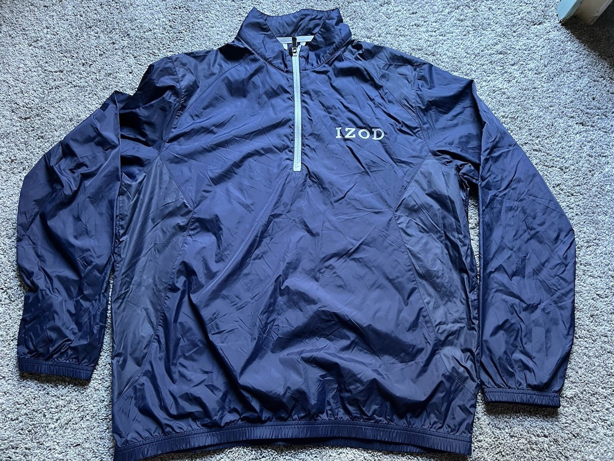 ハピ⁑ Izod Packable Golf Jacket Men L Blue Navy Windbreaker Pullover