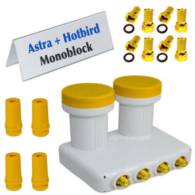 Monoblock Quad LNB Astra Hotbird Doppel Sat 4 Teilnehmer 4K HD+ 0,1dB Digital 4K