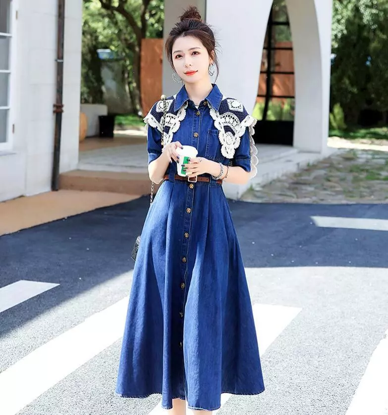 Lace and denim clearance dress