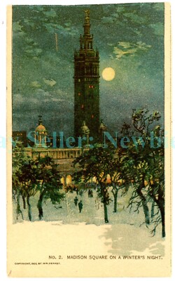 New York City NYC - MADISON SQUARE AT NIGHT - c1898 W.R. Hearst Postcard