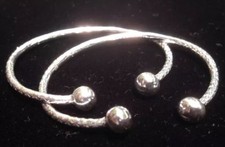 Pair Of Plain Ball Head Handmade West Indian Sterling Silver Bangles - Baby Size