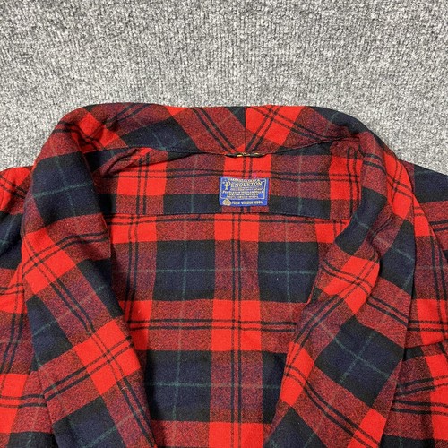 Vintage Pendleton Robe Mens Large Wool Red Tartan Plaid NO Belt FLAW - Picture 2 of 13