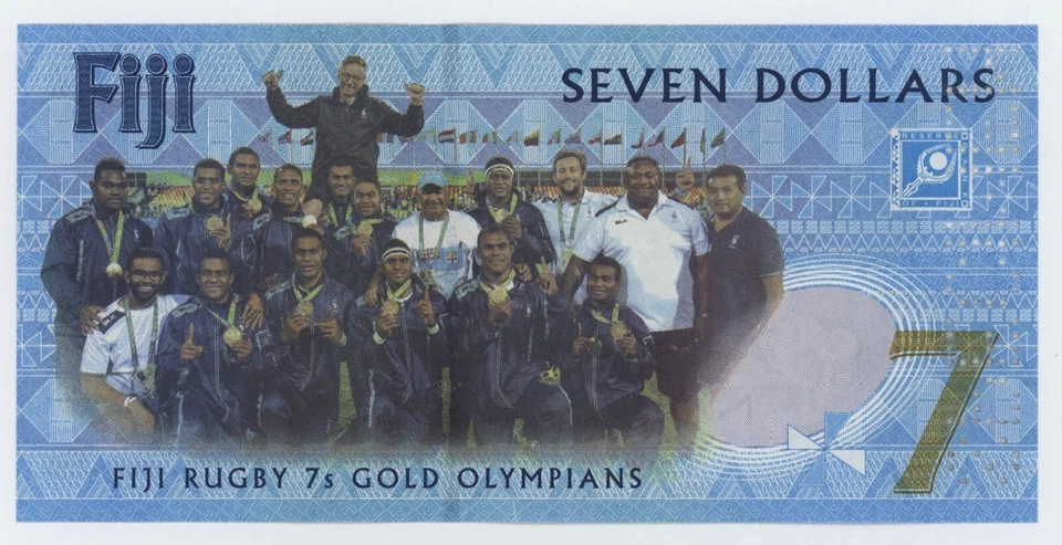 Fiji 7 Dollars 2016 / 2017 Pick 120.s UNC Uncirculated Banknote Specimen Rugby - Image 2 of 2