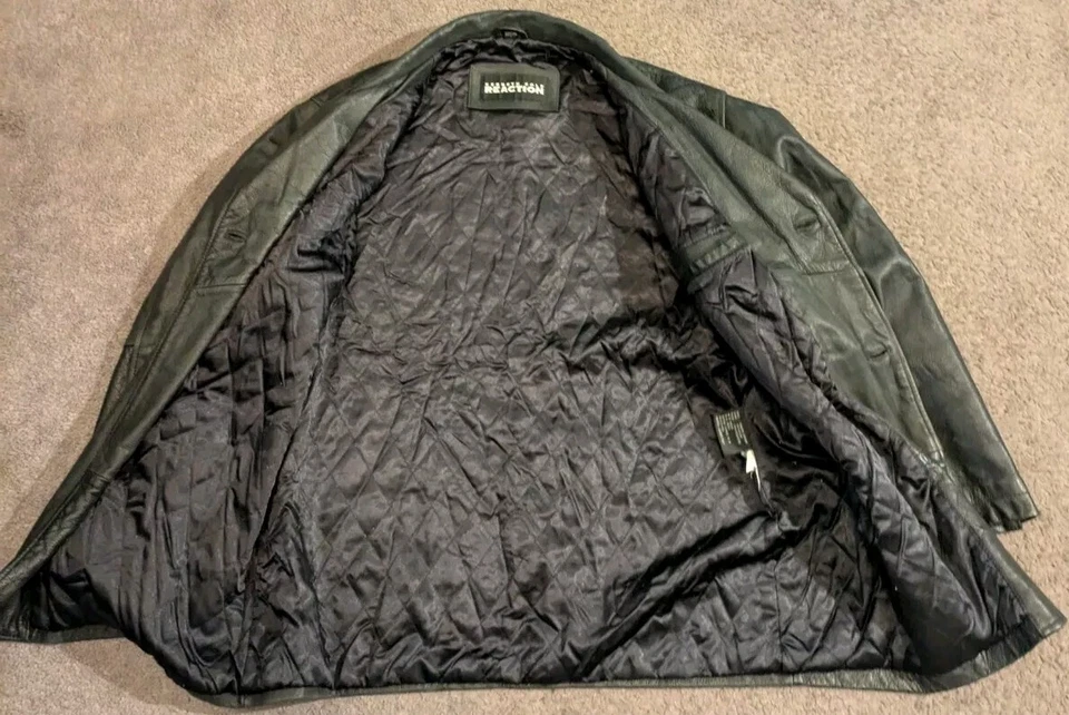 Abrigo Chaqueta De Colección Kenneth Cole Doble Pecho Cuero Negro Para Hombre Grande Foto 3 de 4