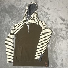 Ampersand Avenue Double Hooded Sweatshirt Women Medium Green Black White Stripe
